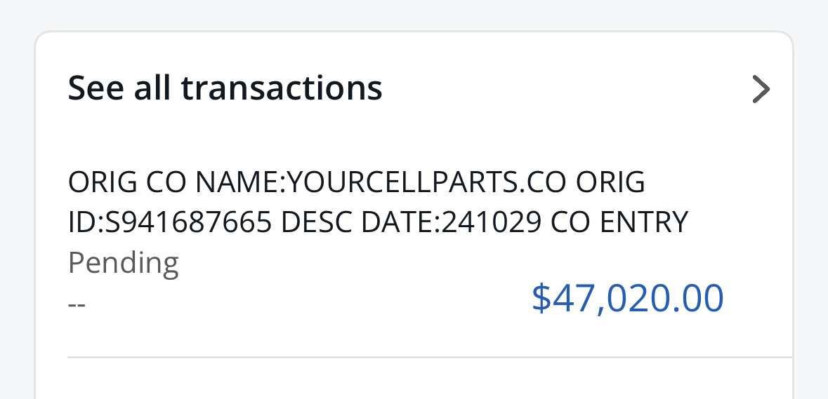 Seller payout screenshot