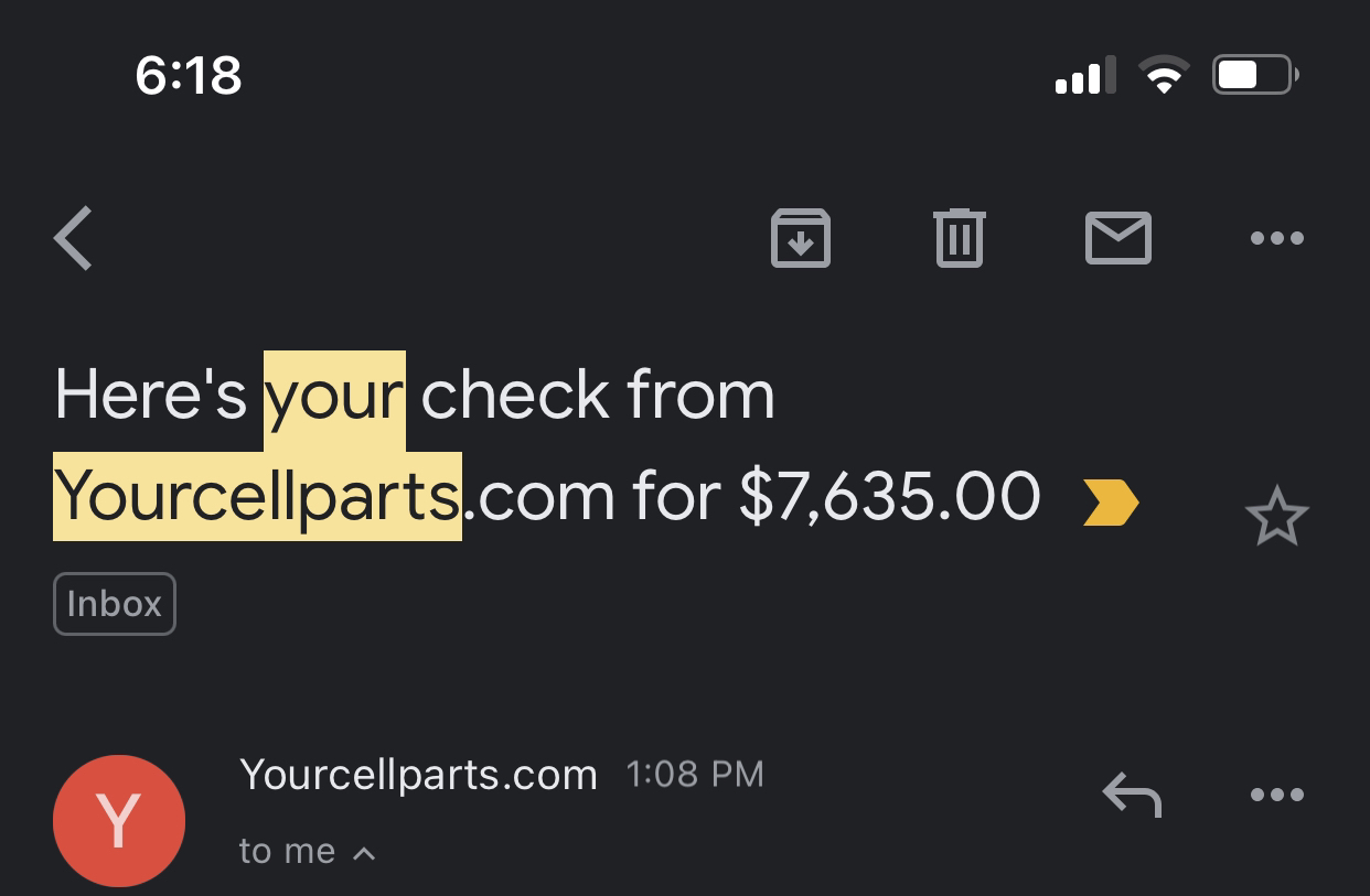 Seller payout screenshot